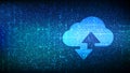 Cloud technology background. Cloud computing. Cloud storage sign with two arrows up and down icon made with binary code. Digital Royalty Free Stock Photo