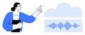 Cloud Technology and Voice Recognition Concept with Woman Pointing at Cloud and Sound Wave Graphic Royalty Free Stock Photo