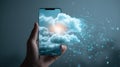 Cloud Technology Concept Depicting Data in Hand Using Smartphone Visualization Royalty Free Stock Photo