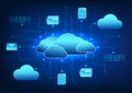 Cloud technology connected icons with circuits It means transferring data storage files through the cloud system. It is a system