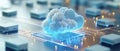 Cloud Technology, 3D illustration of cloud migration, file integration, and fast data transfer
