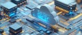 Cloud Technology, 3D illustration of cloud migration, file integration, and fast data transfer