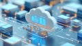 Cloud Technology, 3D illustration of cloud migration, file integration, and fast data transfer
