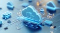 Cloud Technology, 3D illustration of cloud migration, file integration, and fast data transfer