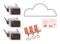Cloud Computing and Data Analysis Concept with Radios, Graphs, and Chairs Royalty Free Stock Photo