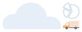 Cloud technology, data analytics, and logistics illustrated with pie chart and delivery truck Royalty Free Stock Photo