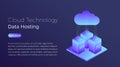Cloud technology. Data hosting cloud server isometric concept. Modern cloud hosting hero image design Royalty Free Stock Photo