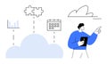 Cloud Technology and Data Management with Graph, Puzzle, and Calendar Icon Royalty Free Stock Photo