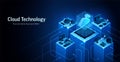 Cloud technology data network 3D vector illustration. Isometric server platform, secure storage digital concept. Cyber database Royalty Free Stock Photo