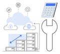 Cloud Technology with Data Servers, Security Icon, and Calculation Tool for IT Management Solutions Royalty Free Stock Photo