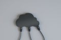 Cloud technology and data storage concept with black cloud and ethernet cables falling from it on abstract grey surface background