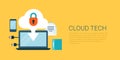 Cloud technology data upload flat vector infographics banner