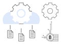 Cloud Technology with Gear and Blockchain Concept in Modern Minimalist Style Royalty Free Stock Photo