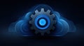 Cloud Technology Gear Symbol Representing Digital Innovation in a Modern Futuristic Setting Royalty Free Stock Photo