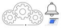 Cloud Technology with Gears, Notification Bell, and Laptop for Automation and Connectivity Themes Royalty Free Stock Photo