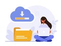 Cloud technology illustration concept. People exchanging files via Internet. Cloud service, online data storage and