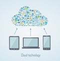 Cloud technology illustration with laptop phone and tablet Royalty Free Stock Photo
