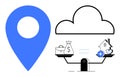 Cloud Technology and Location Symbol with Scales Financial Growth and Life Balance Royalty Free Stock Photo