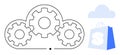 Cloud Technology Integration with E-commerce Gears and Shopping Bag with Cloud Icon Royalty Free Stock Photo