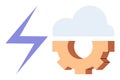 Cloud Technology Integration and Energy Concept with Gear and Lightning Bolt Royalty Free Stock Photo