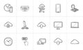 Cloud technology and mobile devices hand drawn outline doodle icon set.