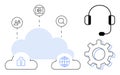 Cloud Technology with Security, Connectivity, and Support Elements in Minimalist Design Royalty Free Stock Photo