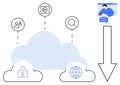 Cloud Technology with Security, Networking, Media, and User Management Icons Royalty Free Stock Photo