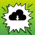 Cloud technology sign. Black Icon on white popart Splash at green background with white spots. Illustration Royalty Free Stock Photo