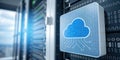 Cloud Technology Symbol on Server with Digital Data for Future Computing Innovations Royalty Free Stock Photo