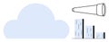 Cloud storage concept illustrated with a cloud, telescope, and bar chart indicating data analysis Royalty Free Stock Photo
