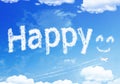 Cloud text : HAPPY Smile on the sky. Royalty Free Stock Photo