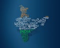 Cloud text of `India` written in 56 Languages on the map of India Royalty Free Stock Photo