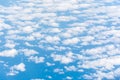 Cloud texture wallpaper. View of blue sky and cloudy field from airplane window.