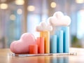 Cloud-themed data growth visualization with colorful bar chart elements Royalty Free Stock Photo