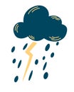 Cloud with a thunderstorm and rain. Weather forecast. Rainy weather icon. Storm design template. Cartoon vector illustration of Royalty Free Stock Photo