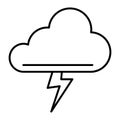 Cloud and thunderstorm thin line icon. Lightning bolt in cloud vector illustration isolated on white. Storm outline Royalty Free Stock Photo
