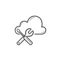 Cloud with tools hand drawn outline doodle icon. Royalty Free Stock Photo