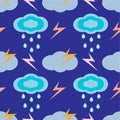 Cloud type seamless pattern on blue background