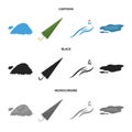 Cloud, umbrella, the north wind, a puddle on the ground. The weather set collection icons in cartoon,black,monochrome