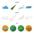 Cloud, umbrella, the north wind, a puddle on the ground. The weather set collection icons in cartoon,outline,flat style