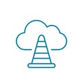 Cloud under construction line icon. Cloud computing with road cone symbol.