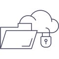 Cloud under lock icon and vector folder on white