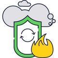 Cloud under shield secure vector logo icon