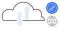 Cloud Storage with Data Transfer Arrows, Global Connectivity, and Financial Growth Icon Royalty Free Stock Photo