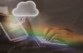 Cloud upload data from device technology keep information in internet system or server computer then user access or share by conne Royalty Free Stock Photo