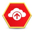 Cloud upload icon abstract red hexagon button bright yellow frame elegant design Royalty Free Stock Photo