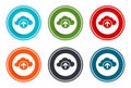 Cloud upload icon flat vector illustration design round buttons collection 6 concept colorful frame simple circle set Royalty Free Stock Photo
