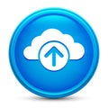 Cloud upload icon glass shiny blue round button isolated design vector illustration Royalty Free Stock Photo