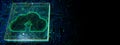 Cloud upload icon with neon circuit board background. 3D Rendering
