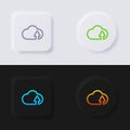 Cloud upload icon set, Multicolor neumorphism button soft UI Design. Royalty Free Stock Photo